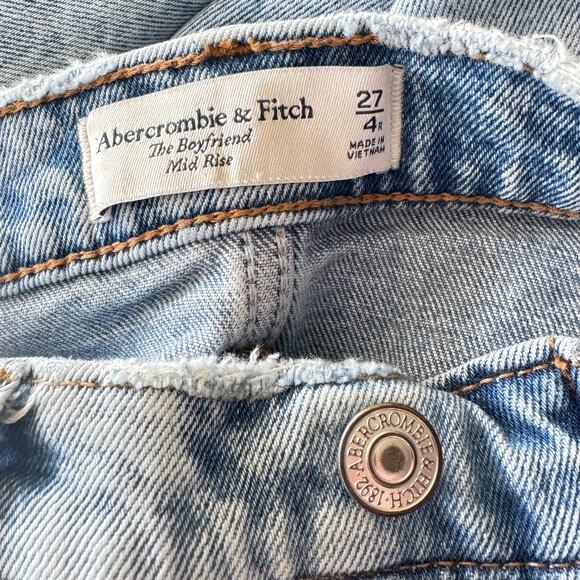 Abercrombie & Fitch 27/4R Boyfriend Jeans Mid-Rise Distressed Frayed Hems Blue - Picture 10 of 10